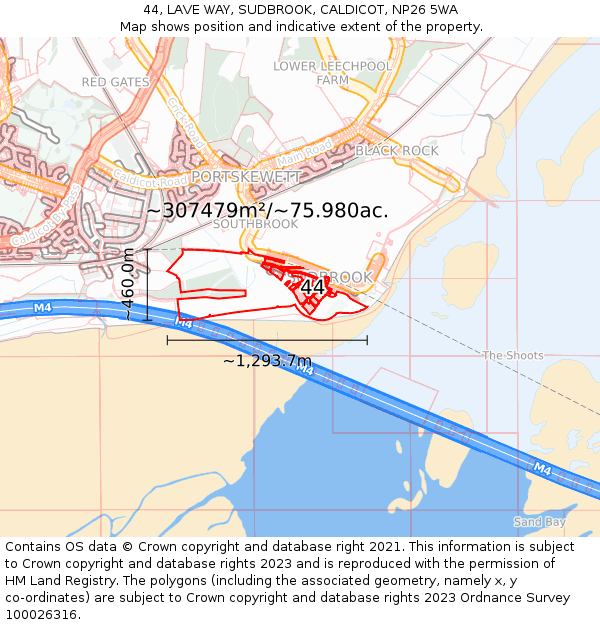 44, LAVE WAY, SUDBROOK, CALDICOT, NP26 5WA: Plot and title map