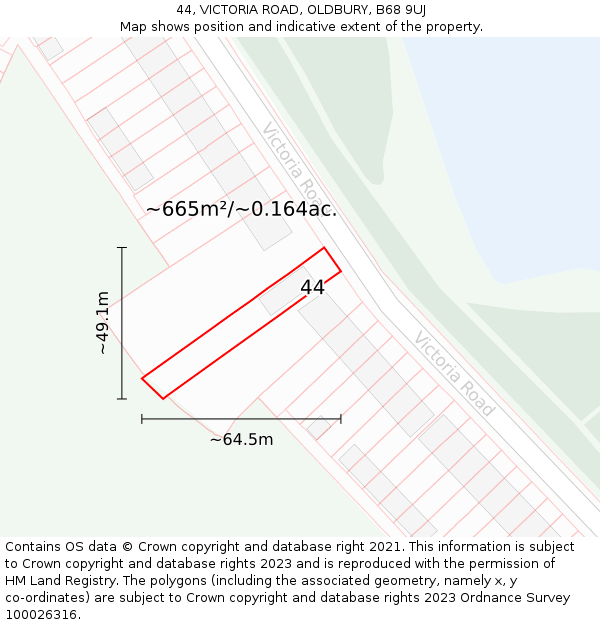 44, VICTORIA ROAD, OLDBURY, B68 9UJ: Plot and title map