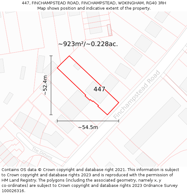 447, FINCHAMPSTEAD ROAD, FINCHAMPSTEAD, WOKINGHAM, RG40 3RH: Plot and title map