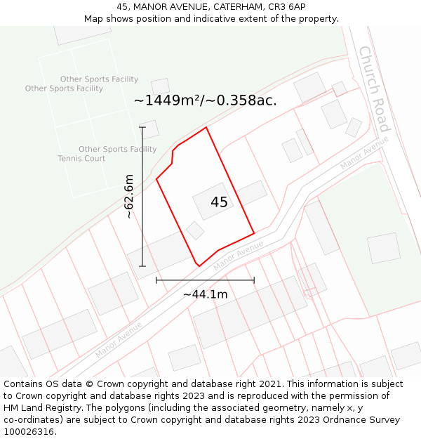 45, MANOR AVENUE, CATERHAM, CR3 6AP: Plot and title map