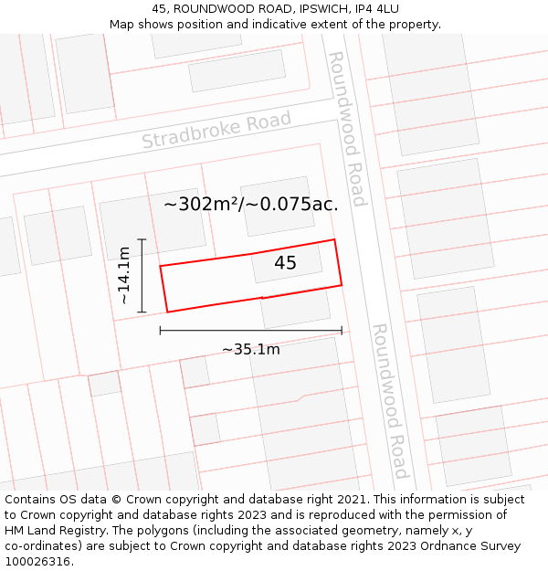 45, ROUNDWOOD ROAD, IPSWICH, IP4 4LU: Plot and title map