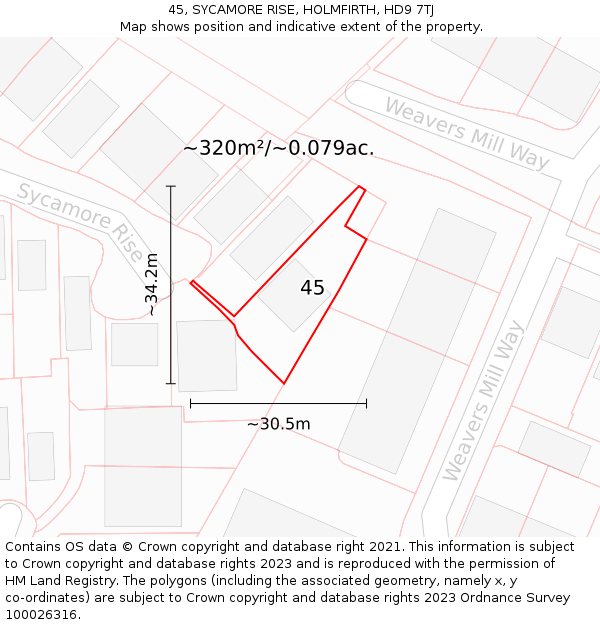 45, SYCAMORE RISE, HOLMFIRTH, HD9 7TJ: Plot and title map