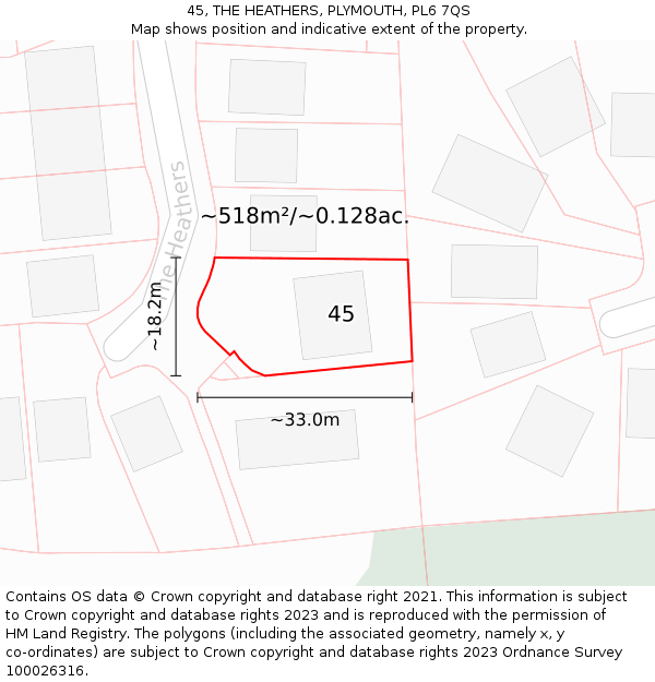 45, THE HEATHERS, PLYMOUTH, PL6 7QS: Plot and title map