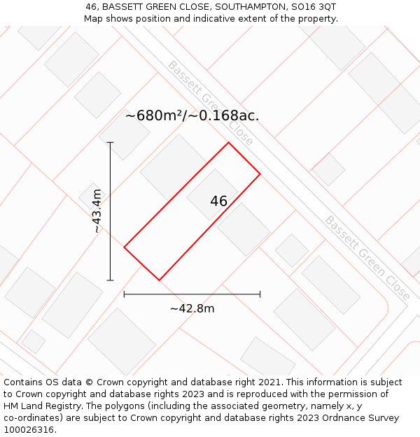 46, BASSETT GREEN CLOSE, SOUTHAMPTON, SO16 3QT: Plot and title map