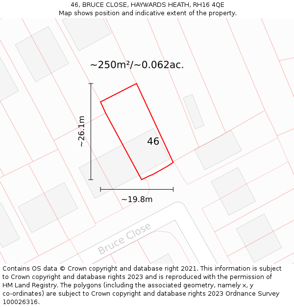 46, BRUCE CLOSE, HAYWARDS HEATH, RH16 4QE: Plot and title map