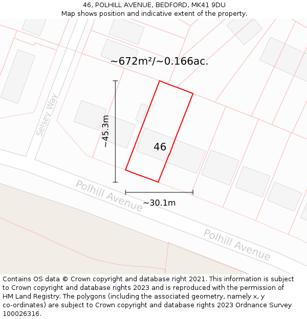 46, POLHILL AVENUE, BEDFORD, MK41 9DU: Plot and title map