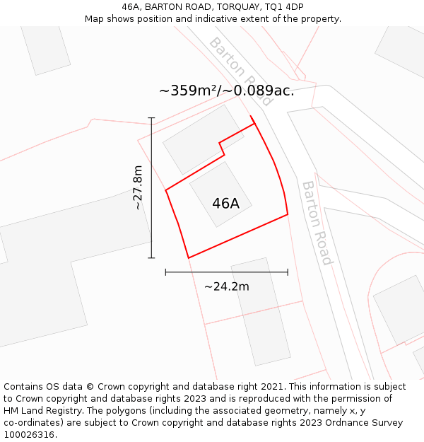 46A, BARTON ROAD, TORQUAY, TQ1 4DP: Plot and title map