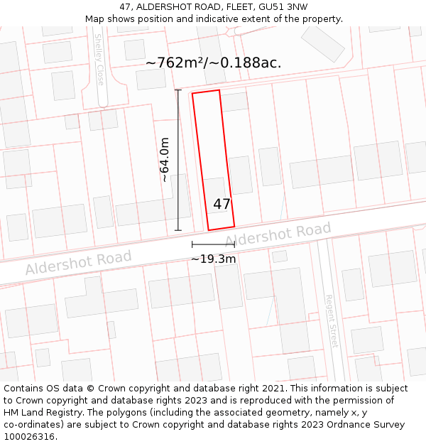 47, ALDERSHOT ROAD, FLEET, GU51 3NW: Plot and title map