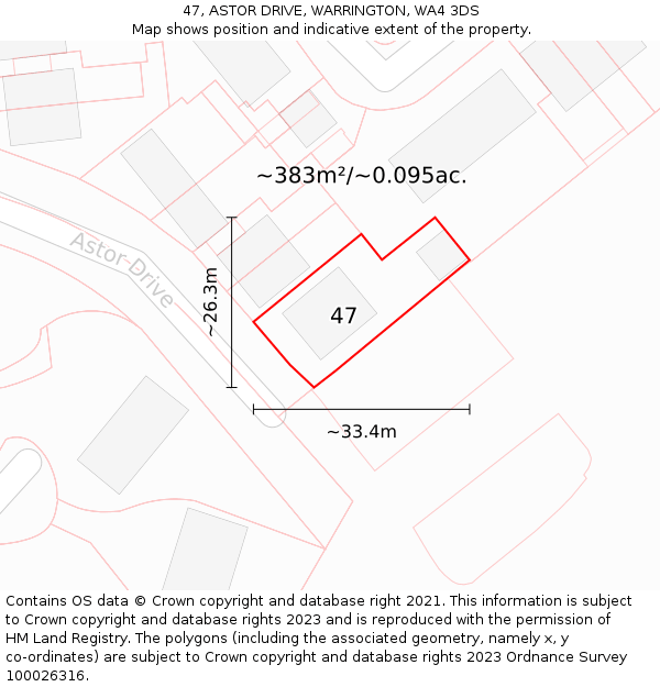 47, ASTOR DRIVE, WARRINGTON, WA4 3DS: Plot and title map