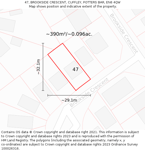 47, BROOKSIDE CRESCENT, CUFFLEY, POTTERS BAR, EN6 4QW: Plot and title map