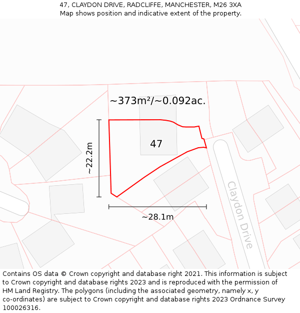 47, CLAYDON DRIVE, RADCLIFFE, MANCHESTER, M26 3XA: Plot and title map