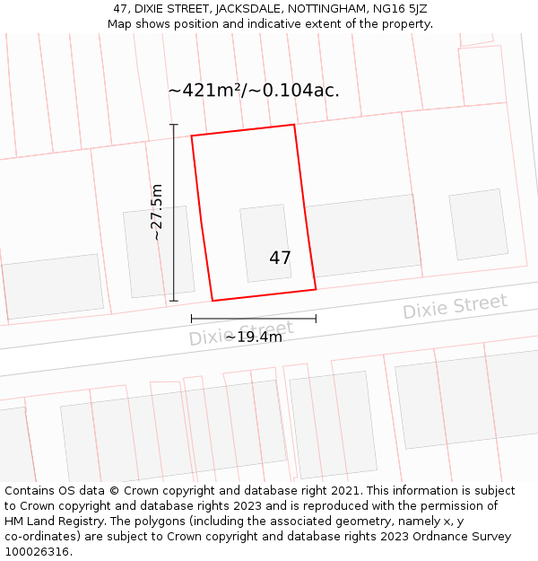 47, DIXIE STREET, JACKSDALE, NOTTINGHAM, NG16 5JZ: Plot and title map