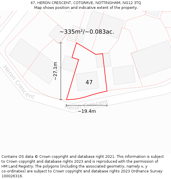 47, HERON CRESCENT, COTGRAVE, NOTTINGHAM, NG12 3TQ: Plot and title map