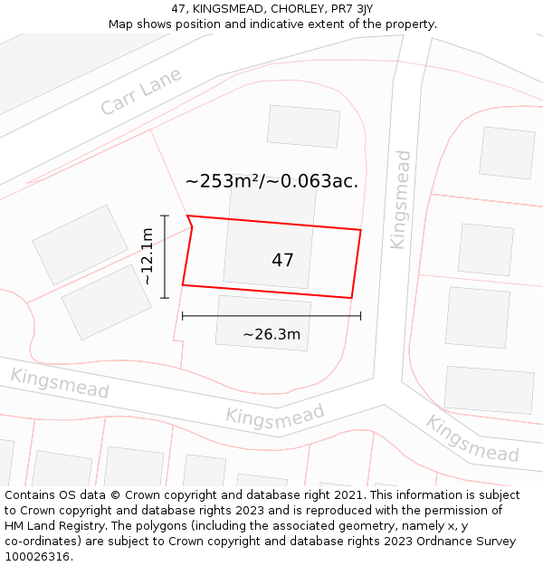 47, KINGSMEAD, CHORLEY, PR7 3JY: Plot and title map