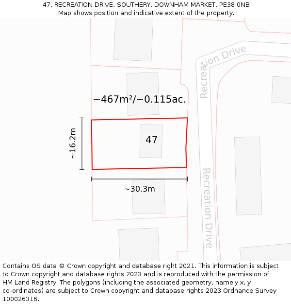 47, RECREATION DRIVE, SOUTHERY, DOWNHAM MARKET, PE38 0NB: Plot and title map