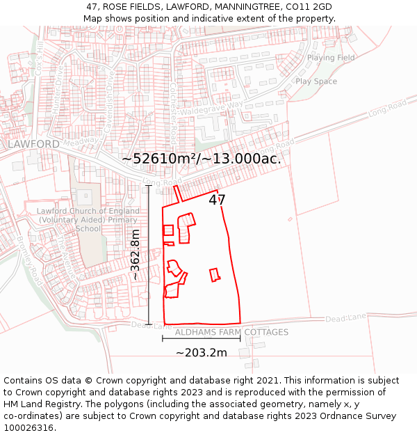 47, ROSE FIELDS, LAWFORD, MANNINGTREE, CO11 2GD: Plot and title map