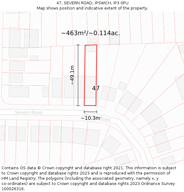 47, SEVERN ROAD, IPSWICH, IP3 0PU: Plot and title map