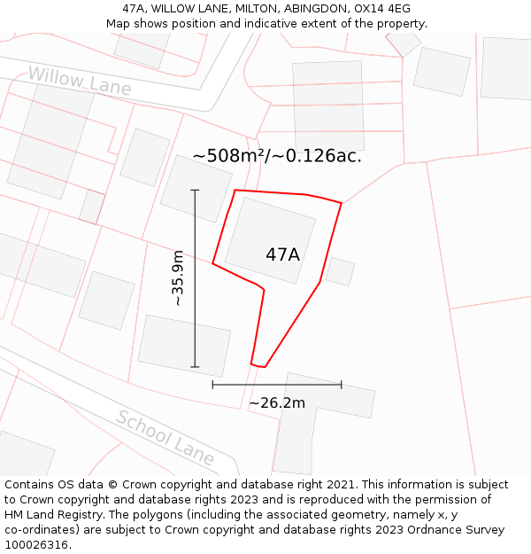 47A, WILLOW LANE, MILTON, ABINGDON, OX14 4EG: Plot and title map