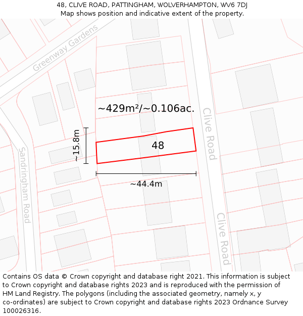 48, CLIVE ROAD, PATTINGHAM, WOLVERHAMPTON, WV6 7DJ: Plot and title map