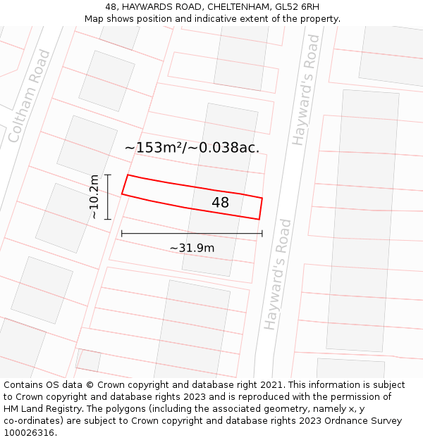 48, HAYWARDS ROAD, CHELTENHAM, GL52 6RH: Plot and title map