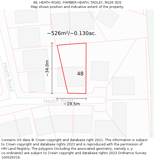 48, HEATH ROAD, PAMBER HEATH, TADLEY, RG26 3DS: Plot and title map