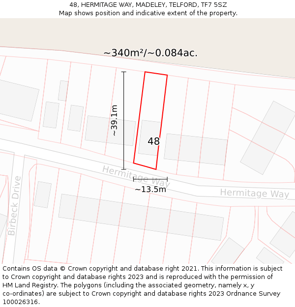 48, HERMITAGE WAY, MADELEY, TELFORD, TF7 5SZ: Plot and title map