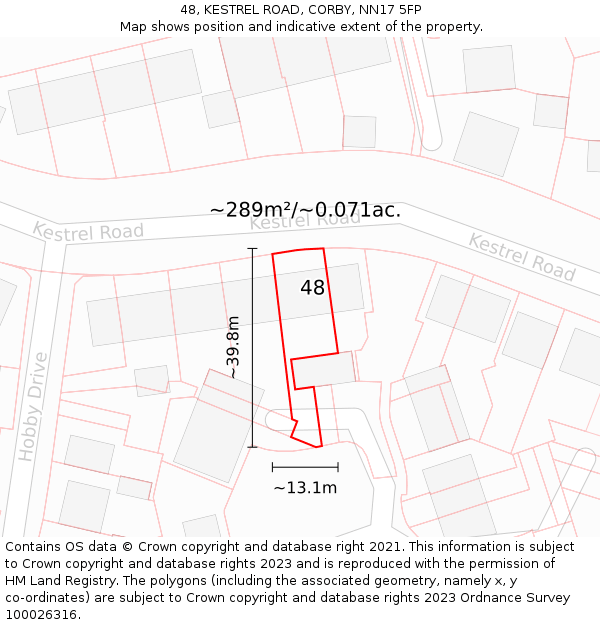 48, KESTREL ROAD, CORBY, NN17 5FP: Plot and title map