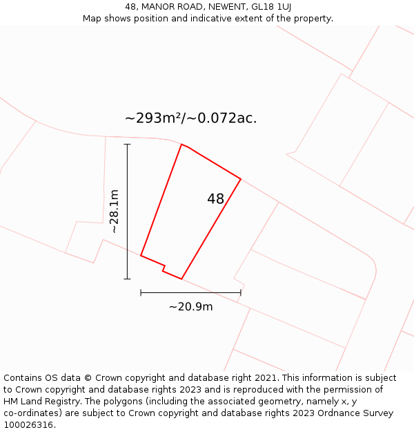 48, MANOR ROAD, NEWENT, GL18 1UJ: Plot and title map