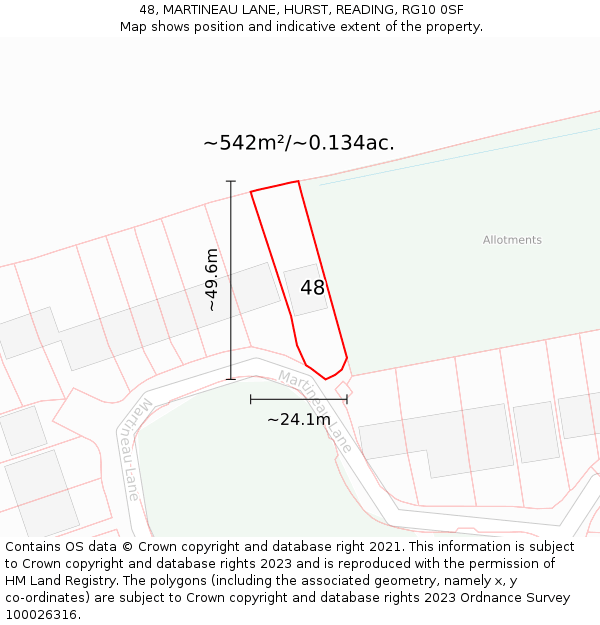 48, MARTINEAU LANE, HURST, READING, RG10 0SF: Plot and title map