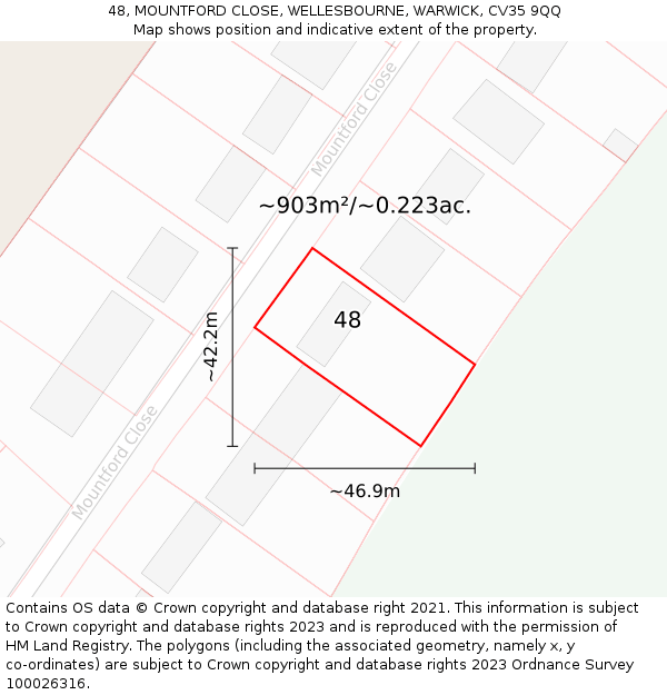 48, MOUNTFORD CLOSE, WELLESBOURNE, WARWICK, CV35 9QQ: Plot and title map