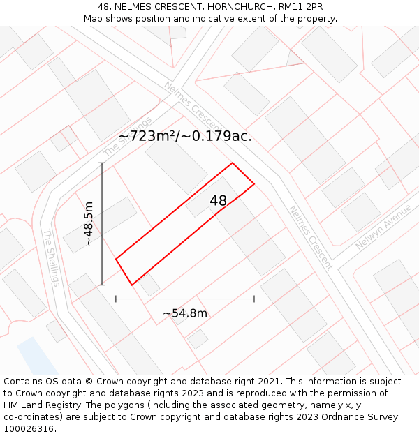 48, NELMES CRESCENT, HORNCHURCH, RM11 2PR: Plot and title map