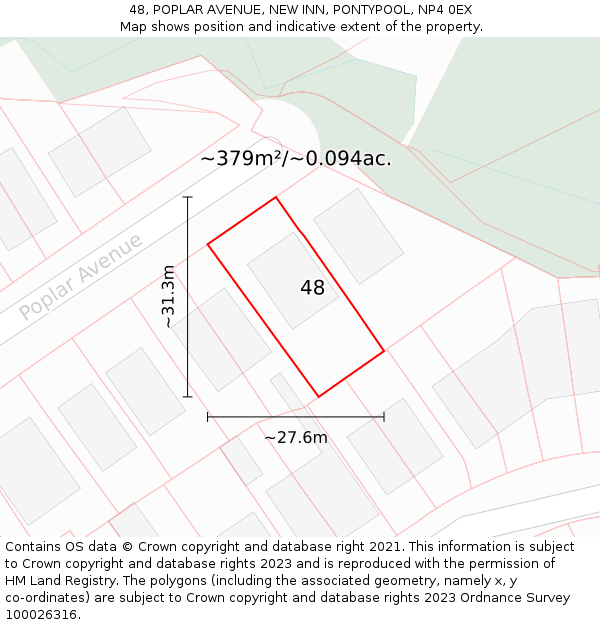 48, POPLAR AVENUE, NEW INN, PONTYPOOL, NP4 0EX: Plot and title map