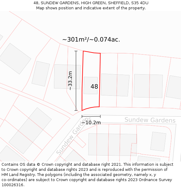 48, SUNDEW GARDENS, HIGH GREEN, SHEFFIELD, S35 4DU: Plot and title map