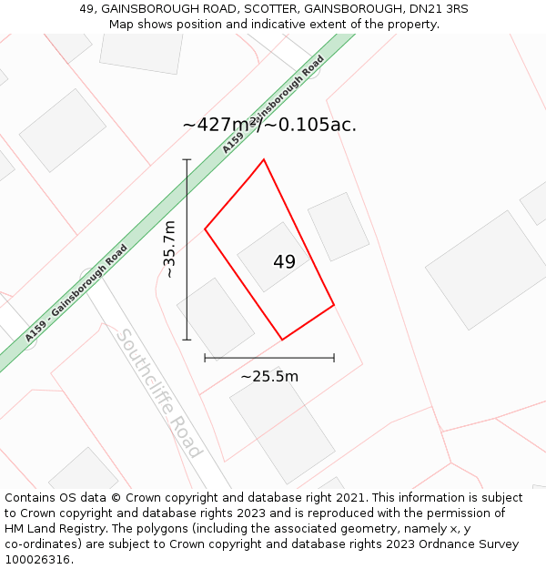 49, GAINSBOROUGH ROAD, SCOTTER, GAINSBOROUGH, DN21 3RS: Plot and title map