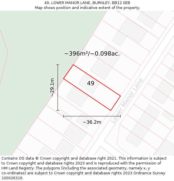 49, LOWER MANOR LANE, BURNLEY, BB12 0EB: Plot and title map