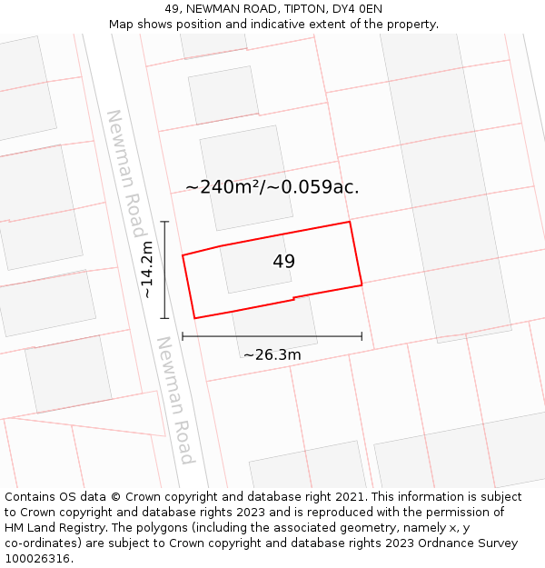 49, NEWMAN ROAD, TIPTON, DY4 0EN: Plot and title map