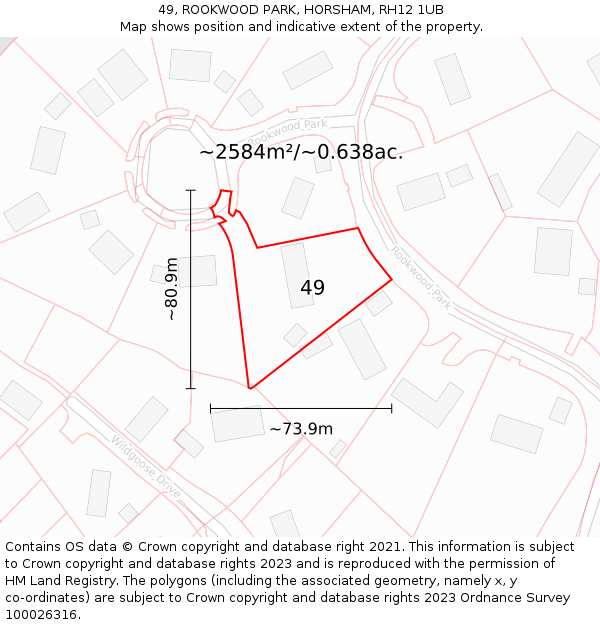 49, ROOKWOOD PARK, HORSHAM, RH12 1UB: Plot and title map