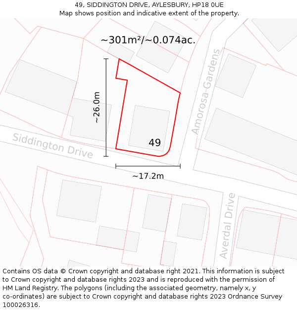 49, SIDDINGTON DRIVE, AYLESBURY, HP18 0UE: Plot and title map