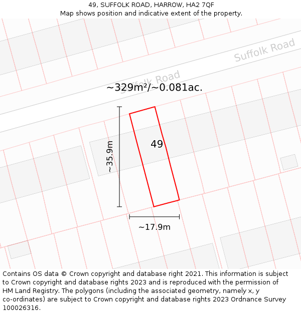 49, SUFFOLK ROAD, HARROW, HA2 7QF: Plot and title map