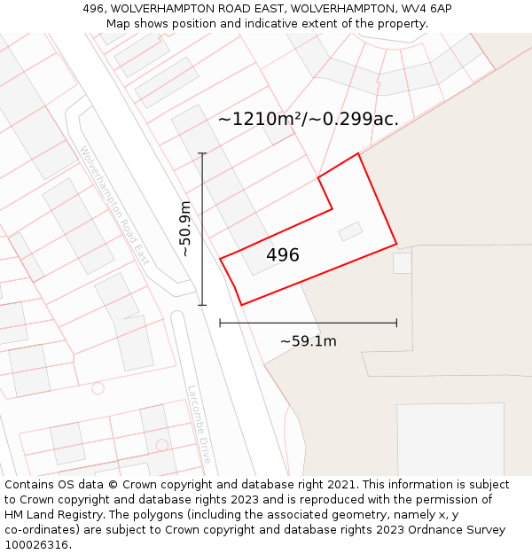 496, WOLVERHAMPTON ROAD EAST, WOLVERHAMPTON, WV4 6AP: Plot and title map