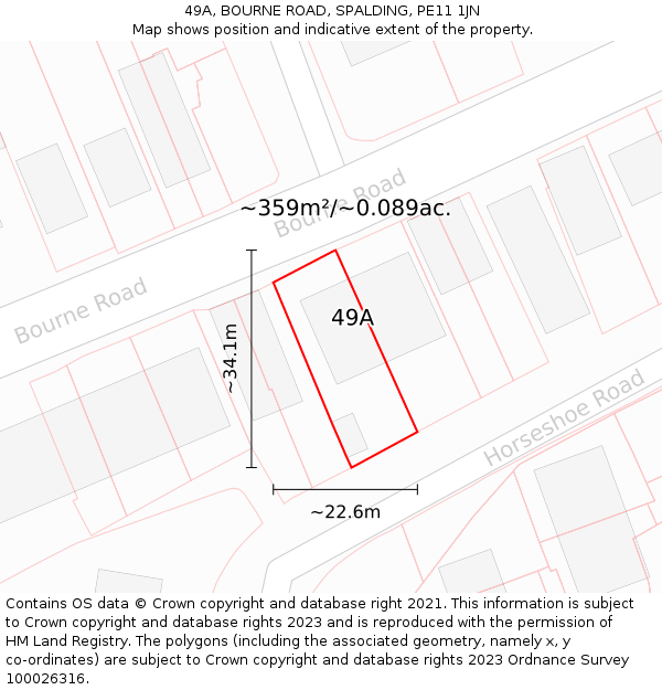 49A, BOURNE ROAD, SPALDING, PE11 1JN: Plot and title map