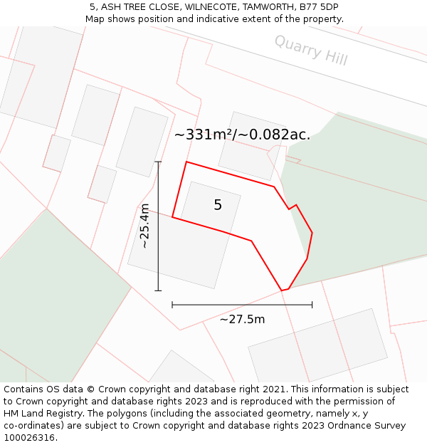 5, ASH TREE CLOSE, WILNECOTE, TAMWORTH, B77 5DP: Plot and title map