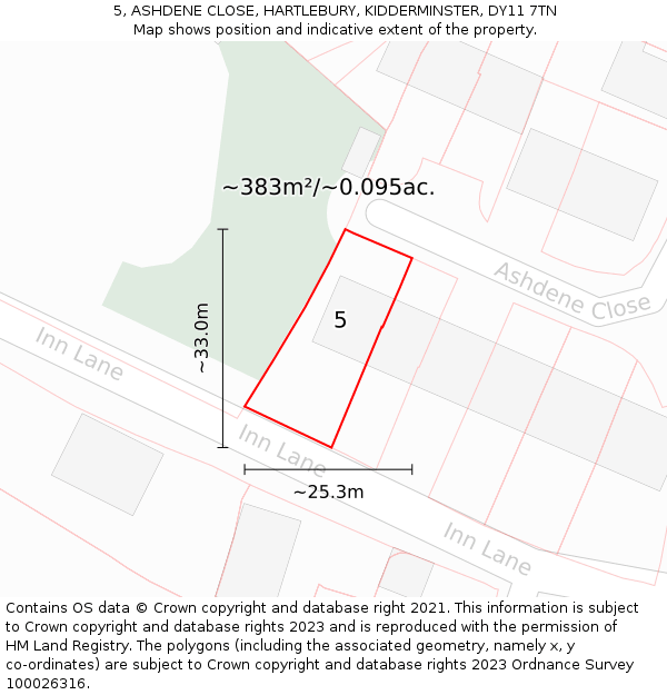 5, ASHDENE CLOSE, HARTLEBURY, KIDDERMINSTER, DY11 7TN: Plot and title map