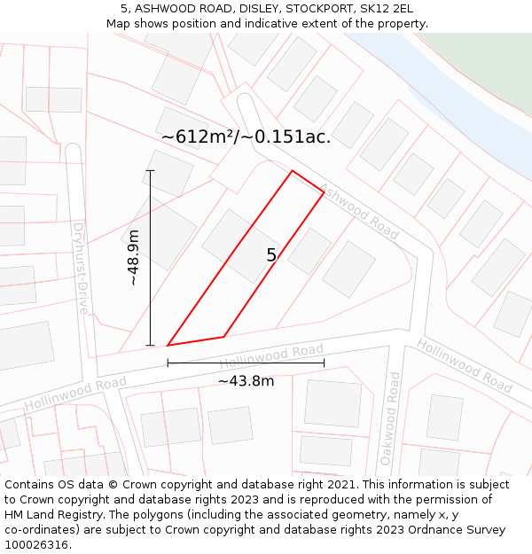 5, ASHWOOD ROAD, DISLEY, STOCKPORT, SK12 2EL: Plot and title map