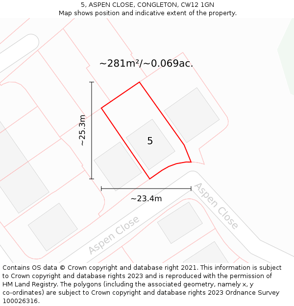 5, ASPEN CLOSE, CONGLETON, CW12 1GN: Plot and title map