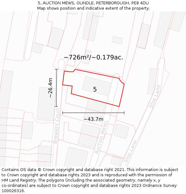 5, AUCTION MEWS, OUNDLE, PETERBOROUGH, PE8 4DU: Plot and title map