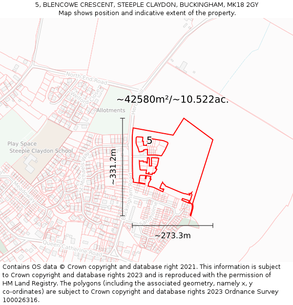 5, BLENCOWE CRESCENT, STEEPLE CLAYDON, BUCKINGHAM, MK18 2GY: Plot and title map