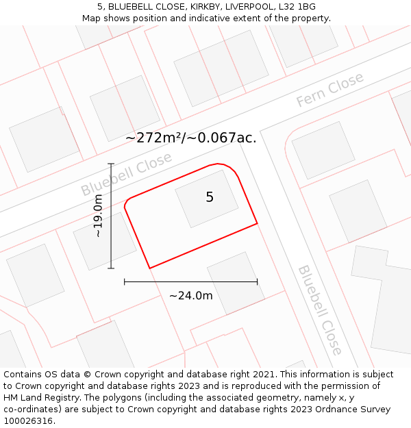 5, BLUEBELL CLOSE, KIRKBY, LIVERPOOL, L32 1BG: Plot and title map