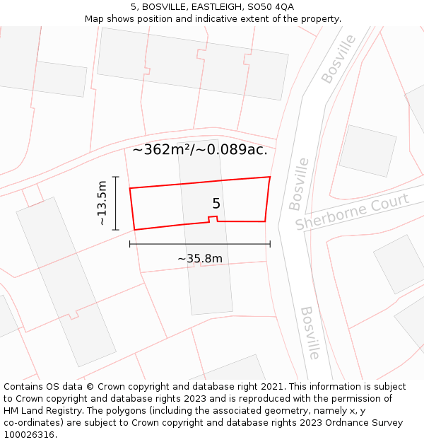 5, BOSVILLE, EASTLEIGH, SO50 4QA: Plot and title map