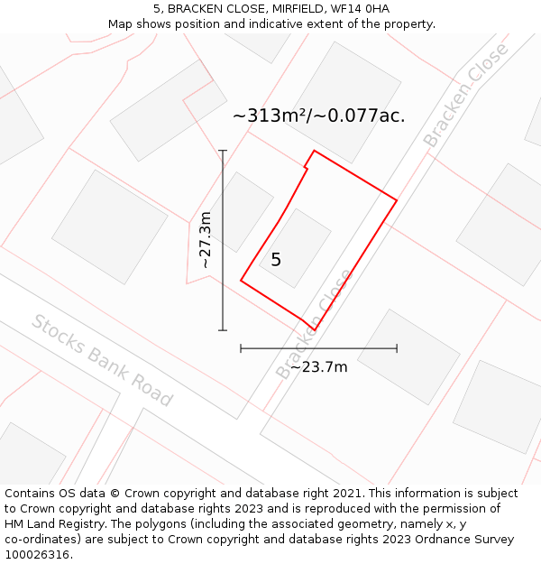 5, BRACKEN CLOSE, MIRFIELD, WF14 0HA: Plot and title map